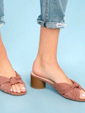 Lulu's Dusty Rose Knot Front Block Heel Mules